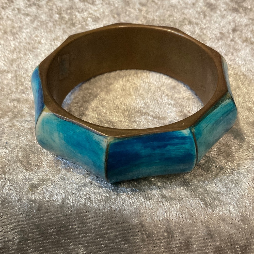 Vintage Brass Bangle Bracelet from India, Blue